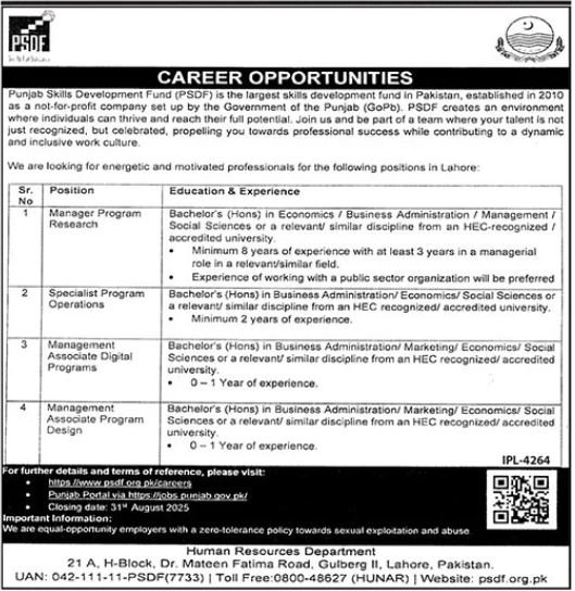 Punjab Skills Development Fund PSDF Jobs 2025 Jobs 2025 — original advertisement