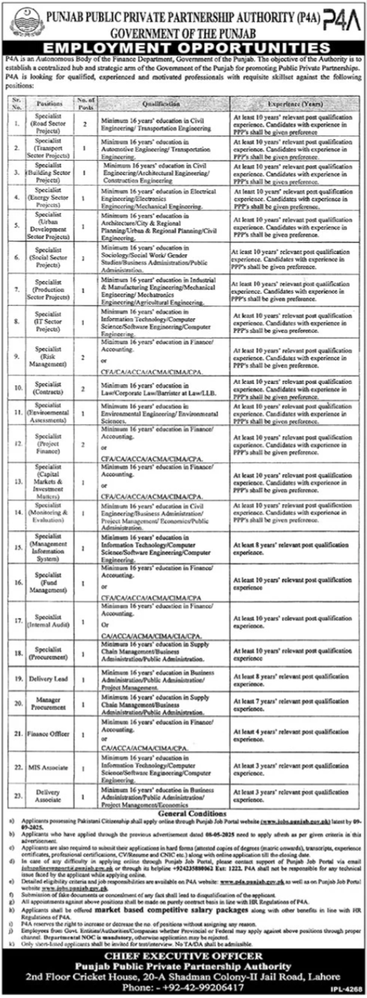 Punjab Public Private Partnership Authority Jobs 2025 – Punjab Public Private Partnership Authority (PPPA) Jobs 2025 — original advertisement