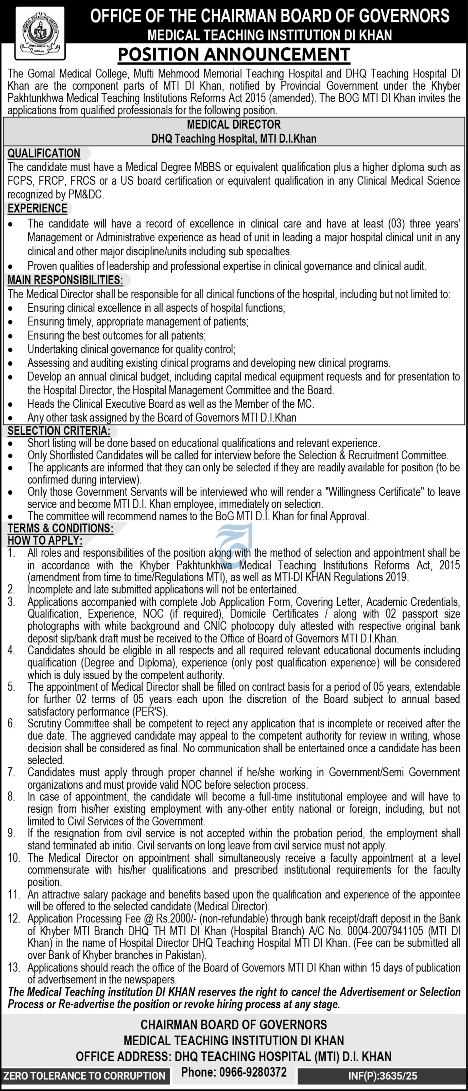 Medical Teaching Institute of Mti Di Khan Jobs 2025 – Medical Teaching Institution MTI DI Khan Jobs 2025 — original advertisement