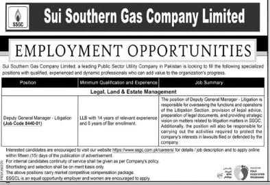 Sui Southern Gas Company Limited SSGC Lahore Job 2025 Jobs 2025 — original advertisement