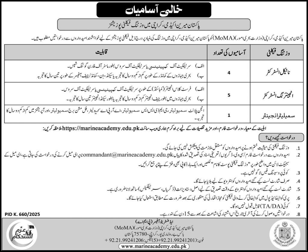 Pakistan Marine Academy Karachi Jobs 2025 Jobs 2025 — original advertisement