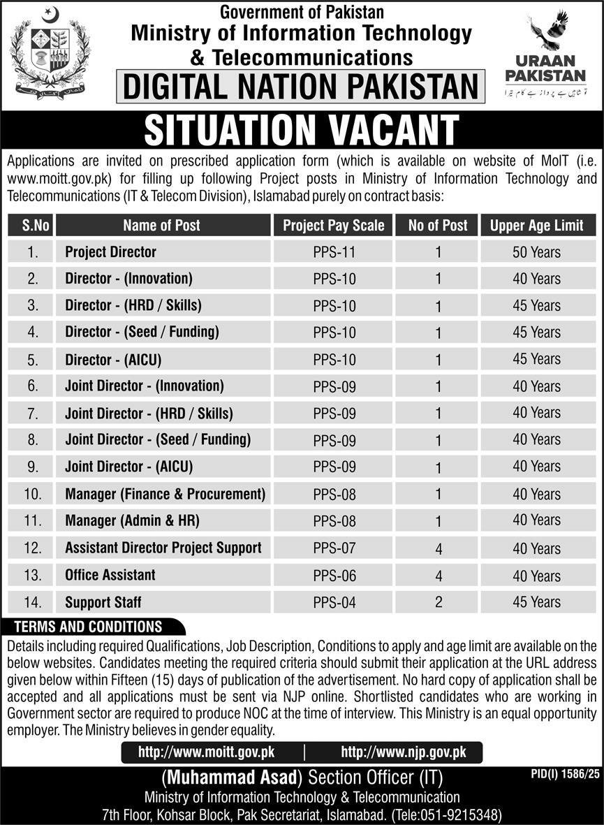 Ministry Of Information Technology Islamabad Jobs 2025 – Ministry of Information Technology and Telecommunication Jobs 2025 — original advertisement