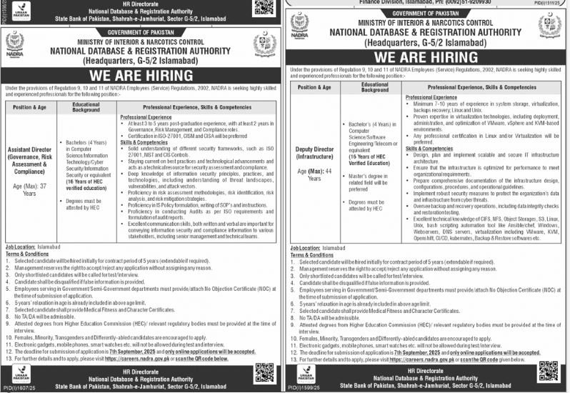 National Database & Registration Authority NADRA Jobs 2025 – National Database and Registration Authority Jobs 2025 — original advertisement