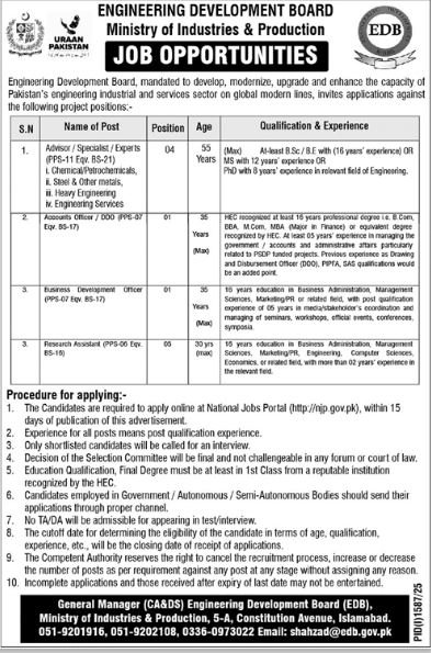Ministry of Industries And Production Jobs 2025 – Ministry of Industries and Production Islamabad Jobs 2025 — original advertisement