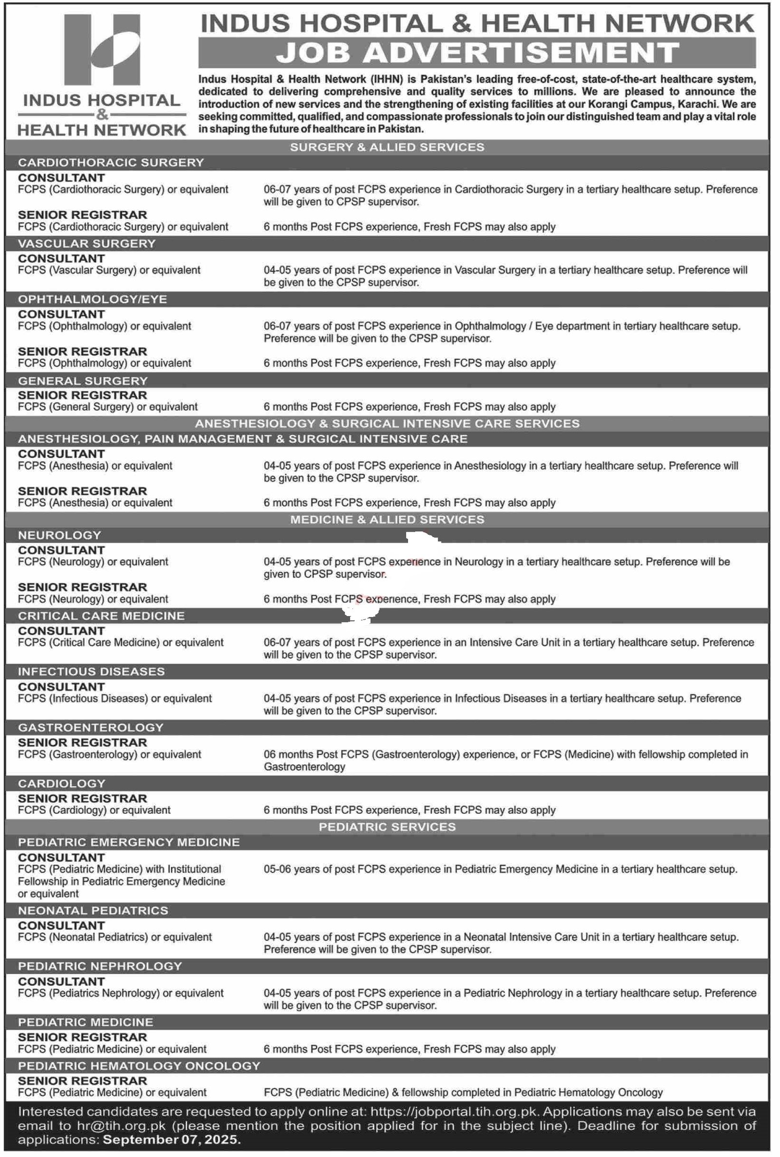 Indus Hospital & Health Network Karachi Jobs 2025 Jobs 2025 — original advertisement