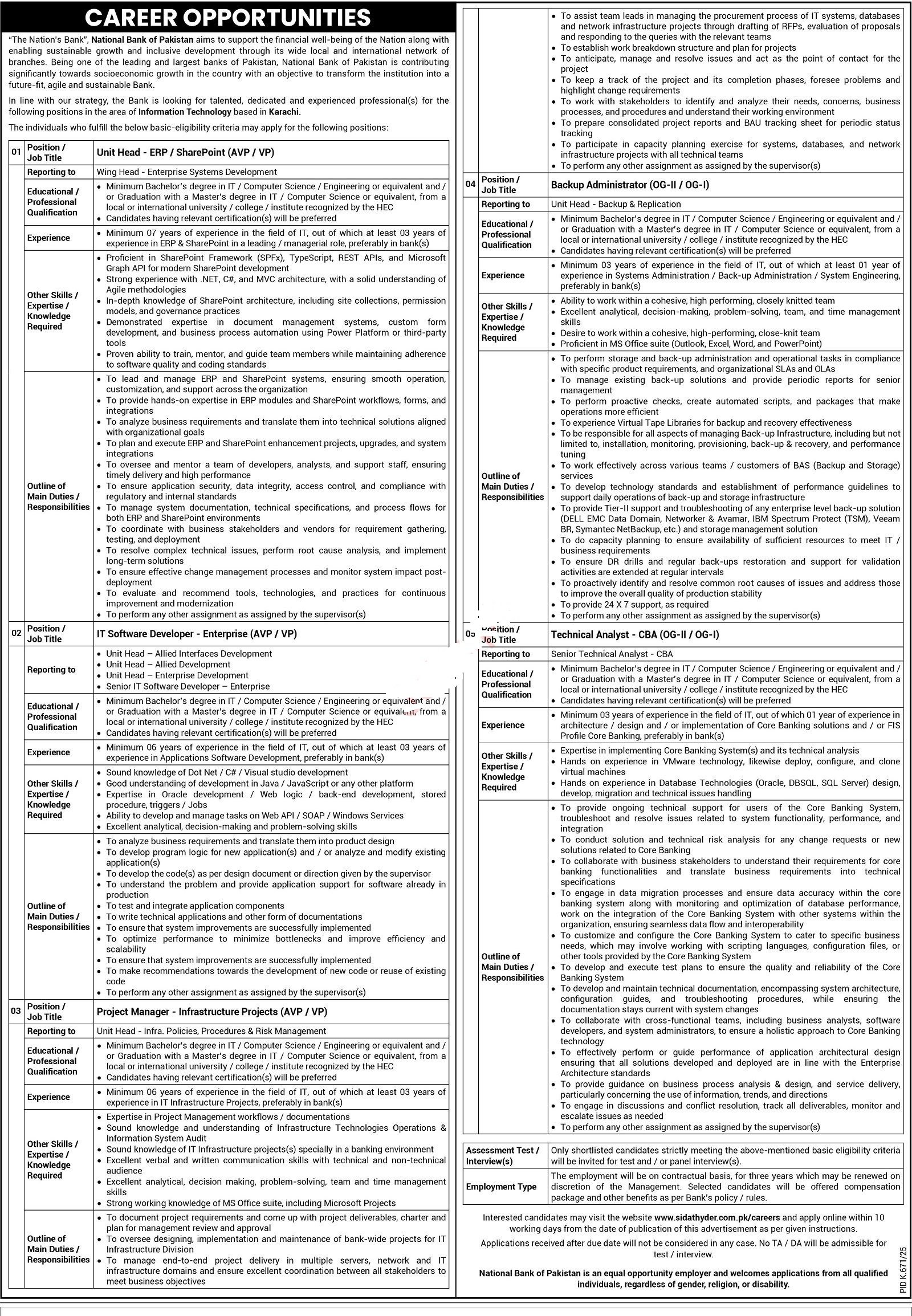National Bank Of Pakistan NBP Karachi Jobs 2025 Jobs 2025 — original advertisement