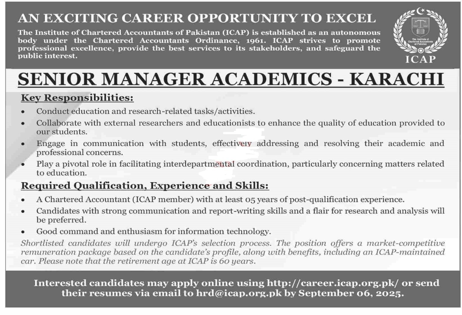 Institute Of Chartered Accountants ICAP Jobs 2025 – Federal Government Organization Jobs 2025 — original advertisement