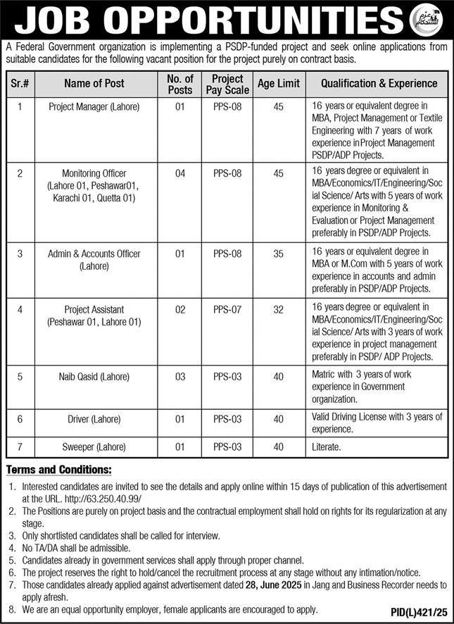 Federal Government Organization Islamabad Jobs 2025 Jobs 2025 — original advertisement