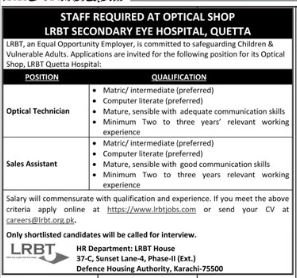 Lrbt Secondary Eye Hospital Quetta Jobs 2025 – LRBT Tertiary Eye Teaching  Hospital Jobs 2025 — original advertisement