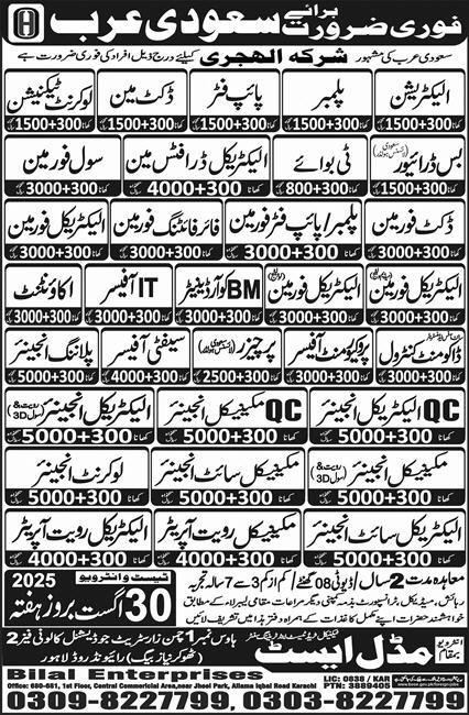 Electrician And IT Officer Jobs In Saudi Arabia 2025 – Middle East Technical Trade Test & Training Center Jobs 2025 — original advertisement