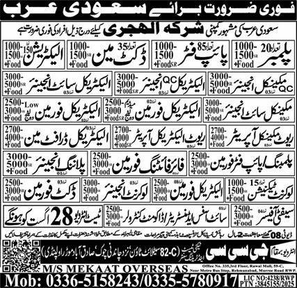 Plumbers And Ducket Man Jobs in Saudia Arabia 2025 – GCC Techni Test & Training Center Telecom Jobs 2025 — original advertisement