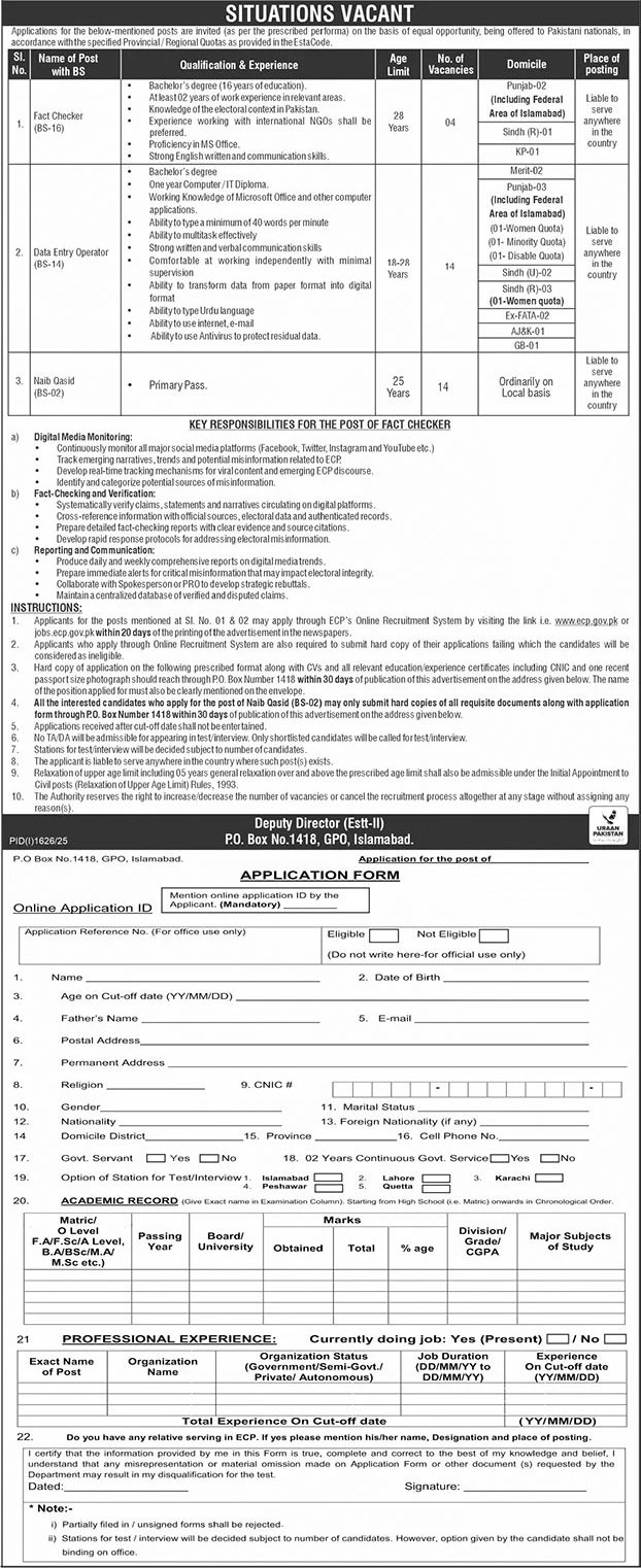 Election Commission of Pakistan Ecp Jobs 2025 – Election Commission of Pakistan (ECP) Islamabad Jobs 2025 — original advertisement