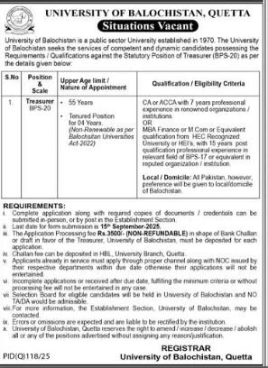 University of Balochistan Jobs 2025 Jobs 2025 — original advertisement