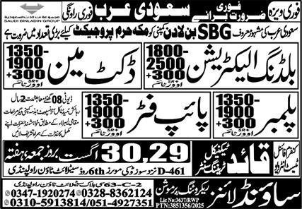 Ducket Man And Plumber Jobs in Saudia Arabia 2025 – Sound Lines Recruiting Promotion Jobs 2025 — original advertisement