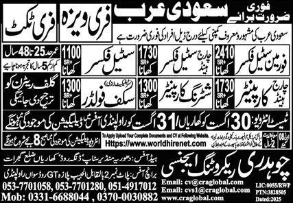 Shuttring Carpanter And Carpanter Jobs in Saudia Arabia 2025 – Chaudhry Recruiting Agency Jobs 2025 — original advertisement