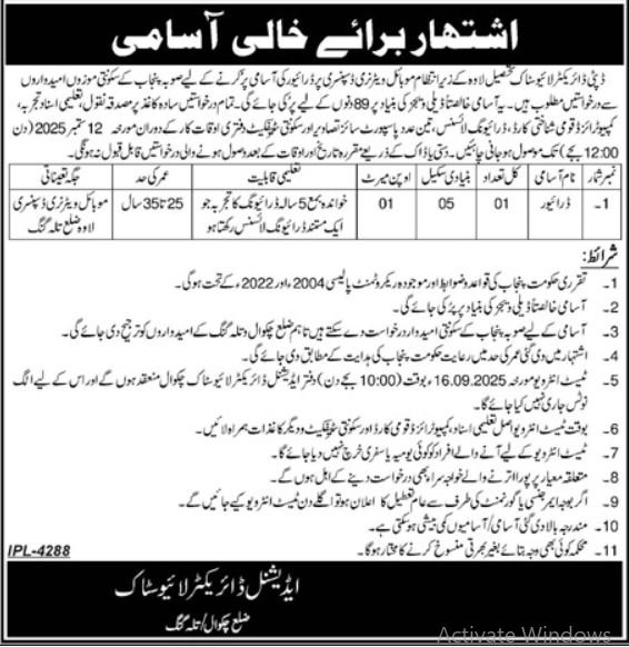 Livestock Department Talagang Job 2025 – Livestock and Dairy Development Department Punjab Jobs 2025 — original advertisement