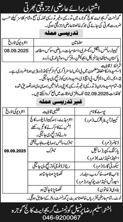 Government Graduate College Gojra Jobs 2025 – Government Graduate College Of Commerce Jobs 2025 — original advertisement