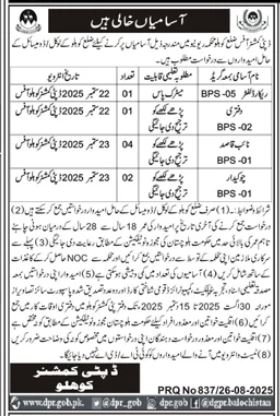 Deputy Commissioner Kohlu Jobs 2025 – Revenue Department Balochistan Jobs 2025 — original advertisement