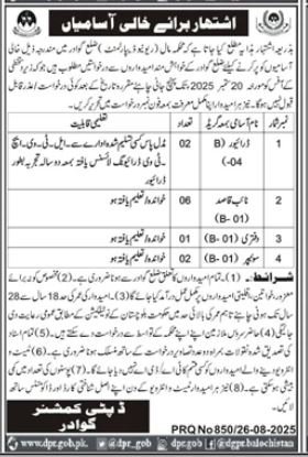 Deputy Commissioner Gwadar Jobs 2025 – Revenue Department Balochistan Jobs 2025 — original advertisement