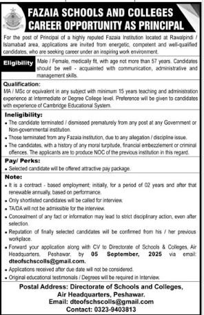 Fazaia Schools & Colleges Peshawar Jobs 2025 Jobs 2025 — original advertisement
