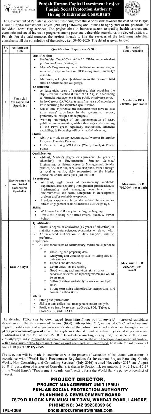 Punjab Social Protection Authority Jobs 2025 Jobs 2025 — original advertisement