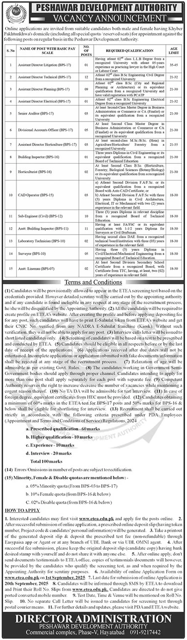 Peshawar Development Authority Jobs Notice 2025 Jobs 2025 — original advertisement