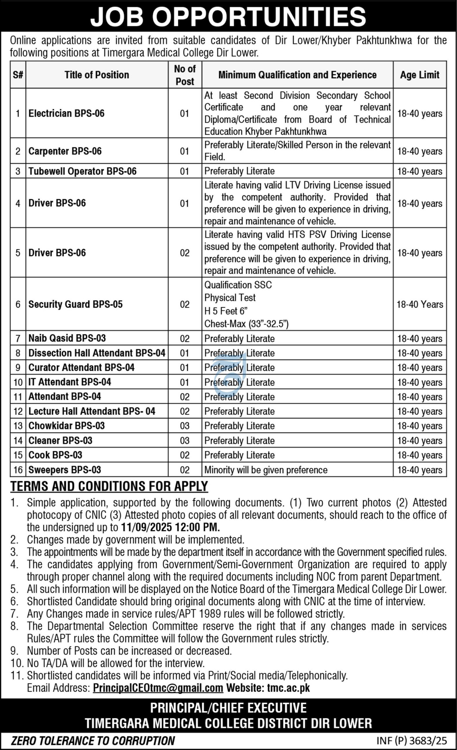 Timergara Medical College Dir Lower Jobs 2025 Jobs 2025 — original advertisement