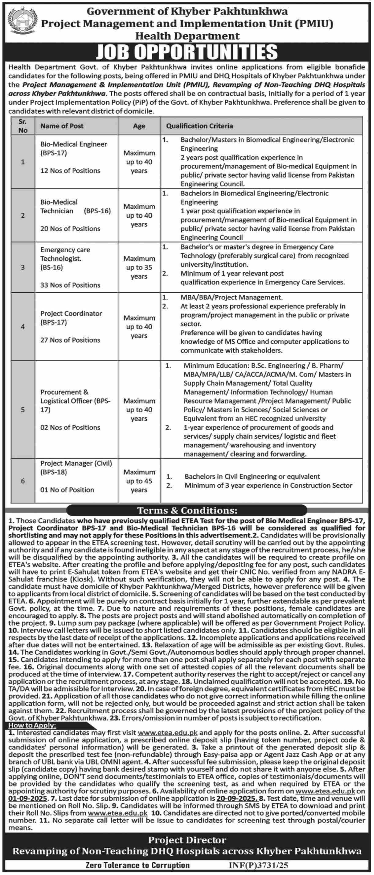 Health Department Khyber Pakhtunkhwa Jobs 2025 – Health Department KPK Jobs 2025 — original advertisement