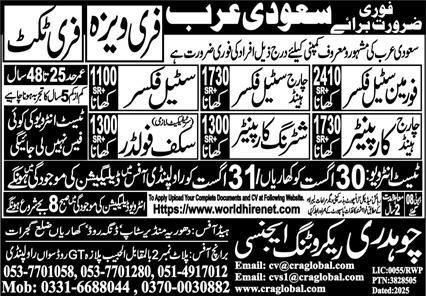 Chargehand Carpenter & Scaffolder Jobs 2025 In Saudi Arabia – Chaudhry Recruiting Agency Jobs 2025 — original advertisement