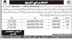 Deputy Commissioner Kharan Balochistan Test Interview 2025 – Revenue Department Balochistan Jobs 2025 — original advertisement