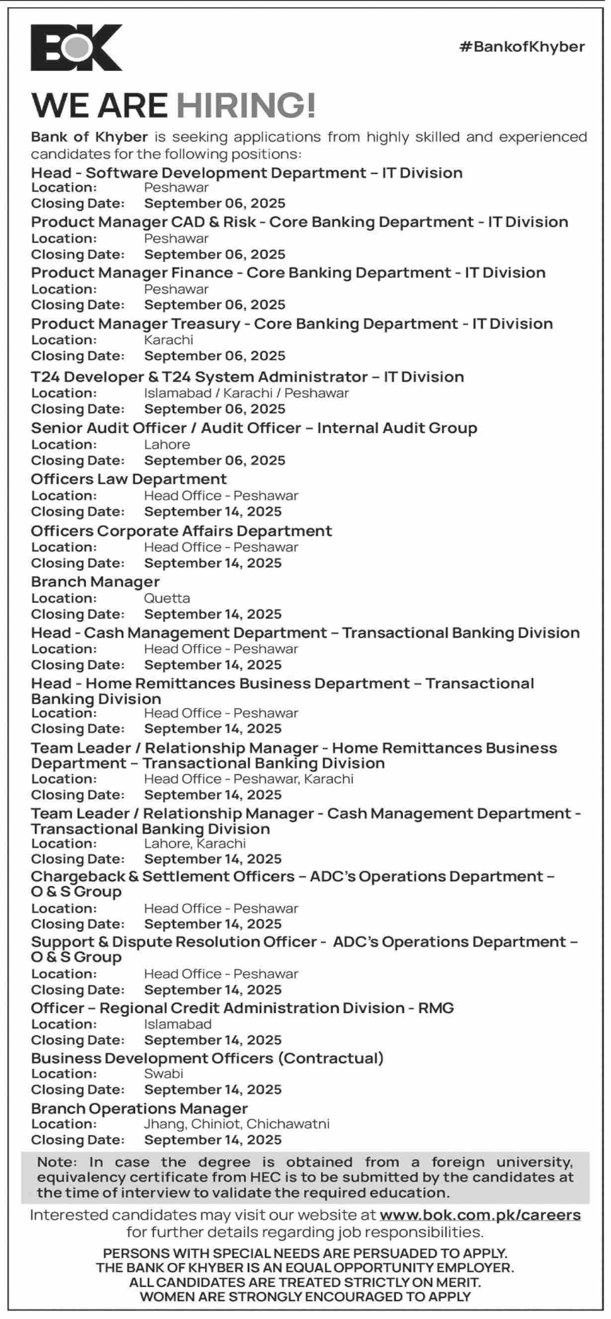 The Bank Of Khyber BOK Jobs 2025 Jobs 2025 — original advertisement