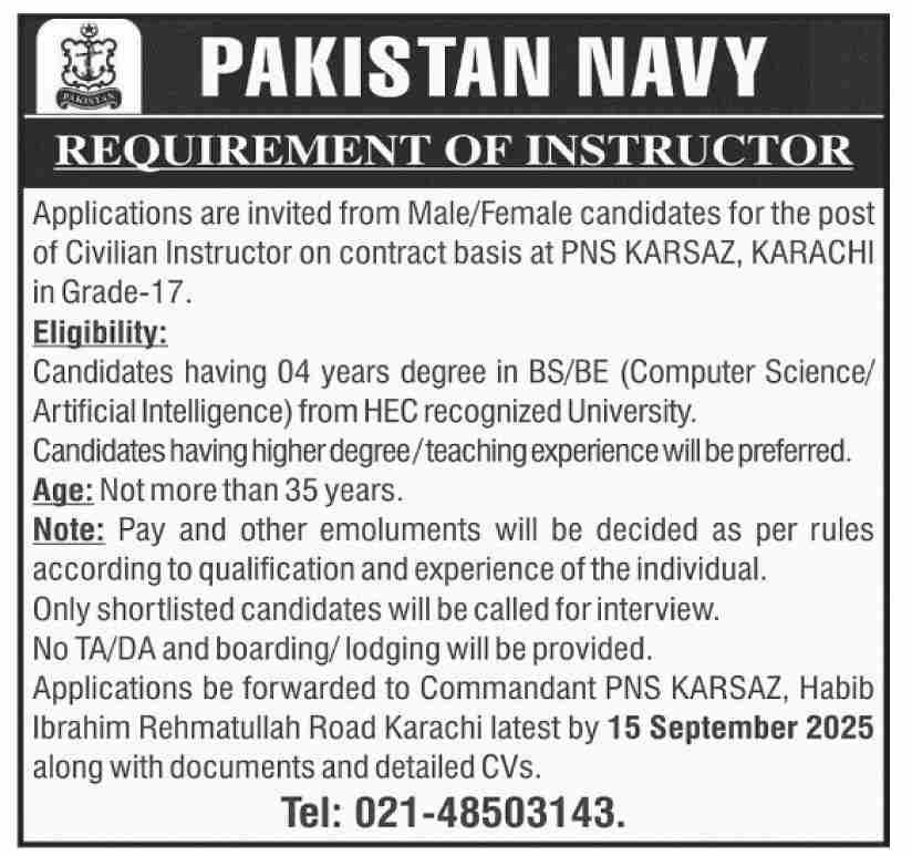 Pakistan Navy Karachi Jobs 2025 Jobs 2025 — original advertisement