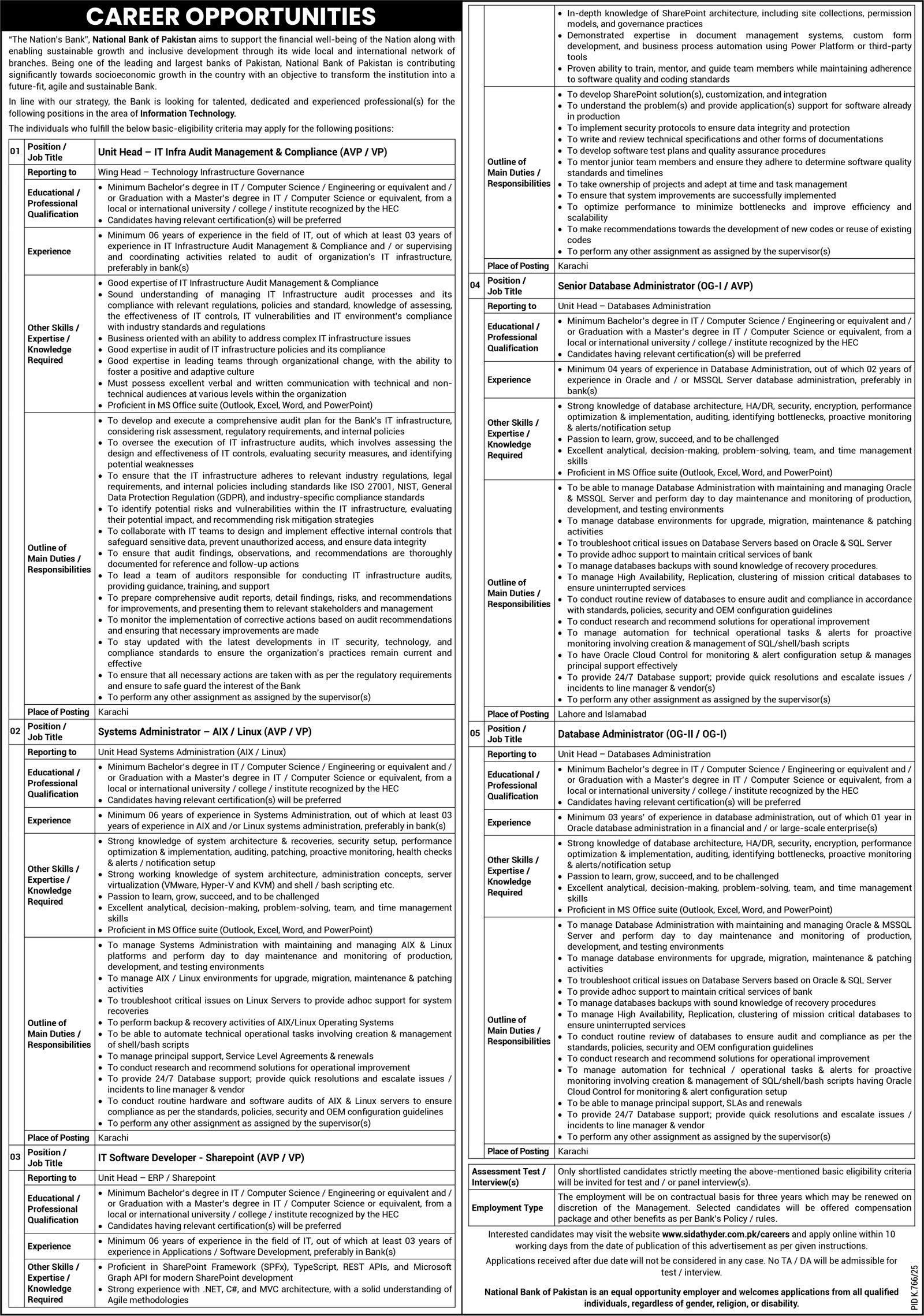 National Bank Of Pakistan NBP Karachi Jobs 2025 Jobs 2025 — original advertisement