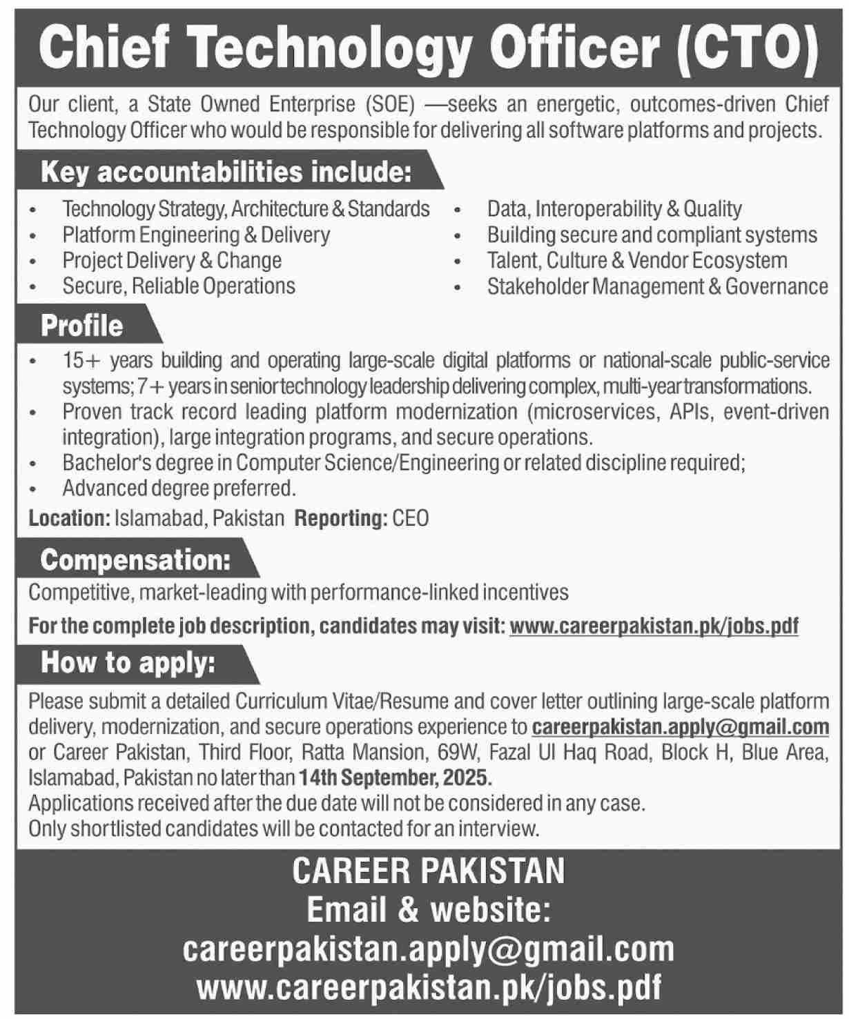 Career Pakistan CP Islamabad Jobs 2025 – Career Testing Service Pakistan Jobs 2025 — original advertisement
