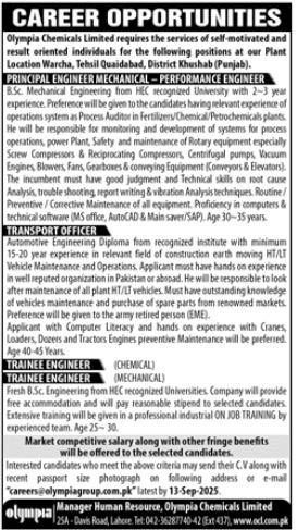 Olympia Chemicals Limited Lahore Jobs 2025 Jobs 2025 — original advertisement