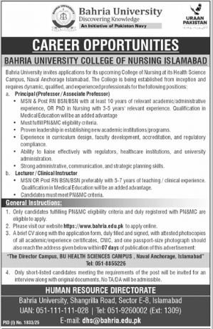 Bahria University Islamabad Jobs 2025 Jobs 2025 — original advertisement