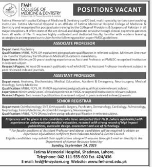 Fmh College of Medcine & Denistary Jobs 2025 – FMH college of medicine n dentistry lahore Jobs 2025 — original advertisement