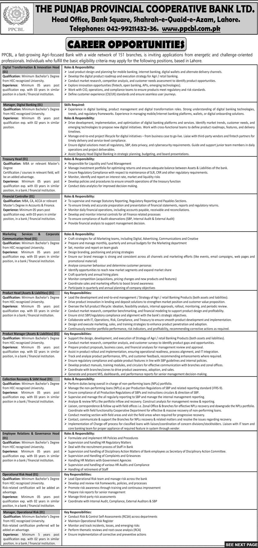 The Punjab Provincial Cooperative Bank Ltd Jobs 2025 Jobs 2025 — original advertisement