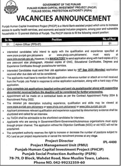Punjab Social Protection Authority Jobs 2025 Jobs 2025 — original advertisement