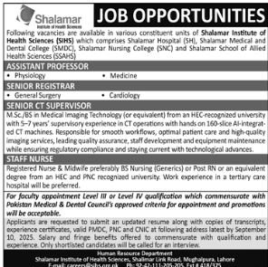 Shalamar Institute of Health Sciences Lahore Jobs 2025 Jobs 2025 — original advertisement