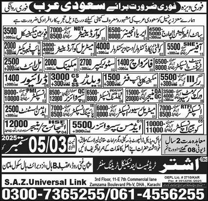 Area Manager And Coordinator Jobs In Saudi Arabia – MS SAZ Universal Links Jobs 2025 — original advertisement