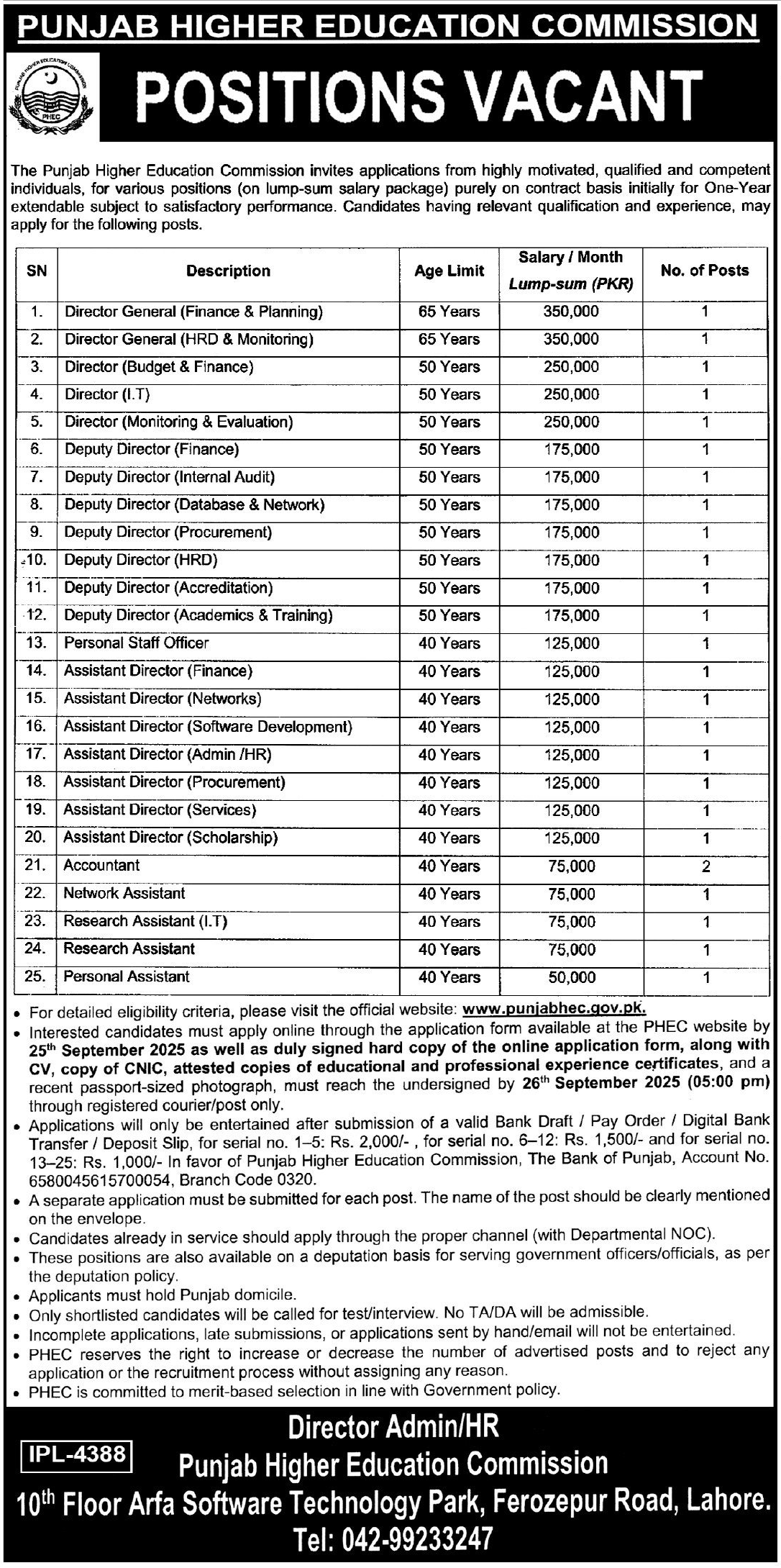 Punjab Higher Education Commission PHEC Jobs 2025 Jobs 2025 — original advertisement