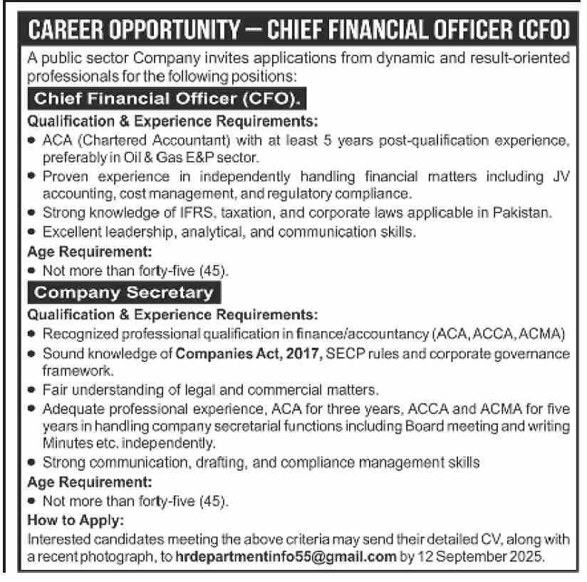 Public Sector Company KarachI Job 2025 – Public Sector Organization Jobs 2025 — original advertisement