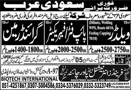 Grinder Man & Pipe Fitter Jobs 2025 In Saudi Arabia – The Friends Overseas Service Jobs 2025 — original advertisement