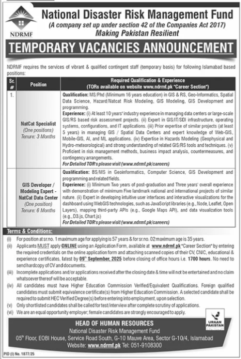 National Disaster Risk Management Fund NDRMF Jobs – National Disaster & Risk Management Fund Jobs 2025 — original advertisement