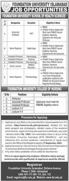 Foundation University Islamabad Jobs 2025 Jobs 2025 — original advertisement