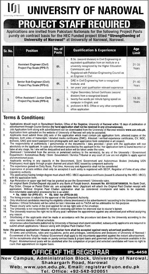Univesity of Narowal Punjab Jobs 2025 – University of Narowal Jobs 2025 — original advertisement