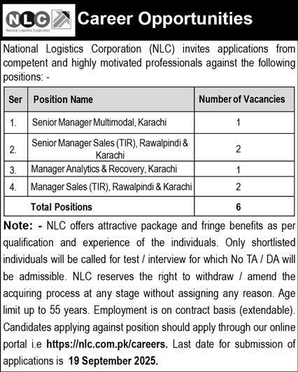 National Logistic Cell Rawalpindi Jobs 2025 Jobs 2025 — original advertisement