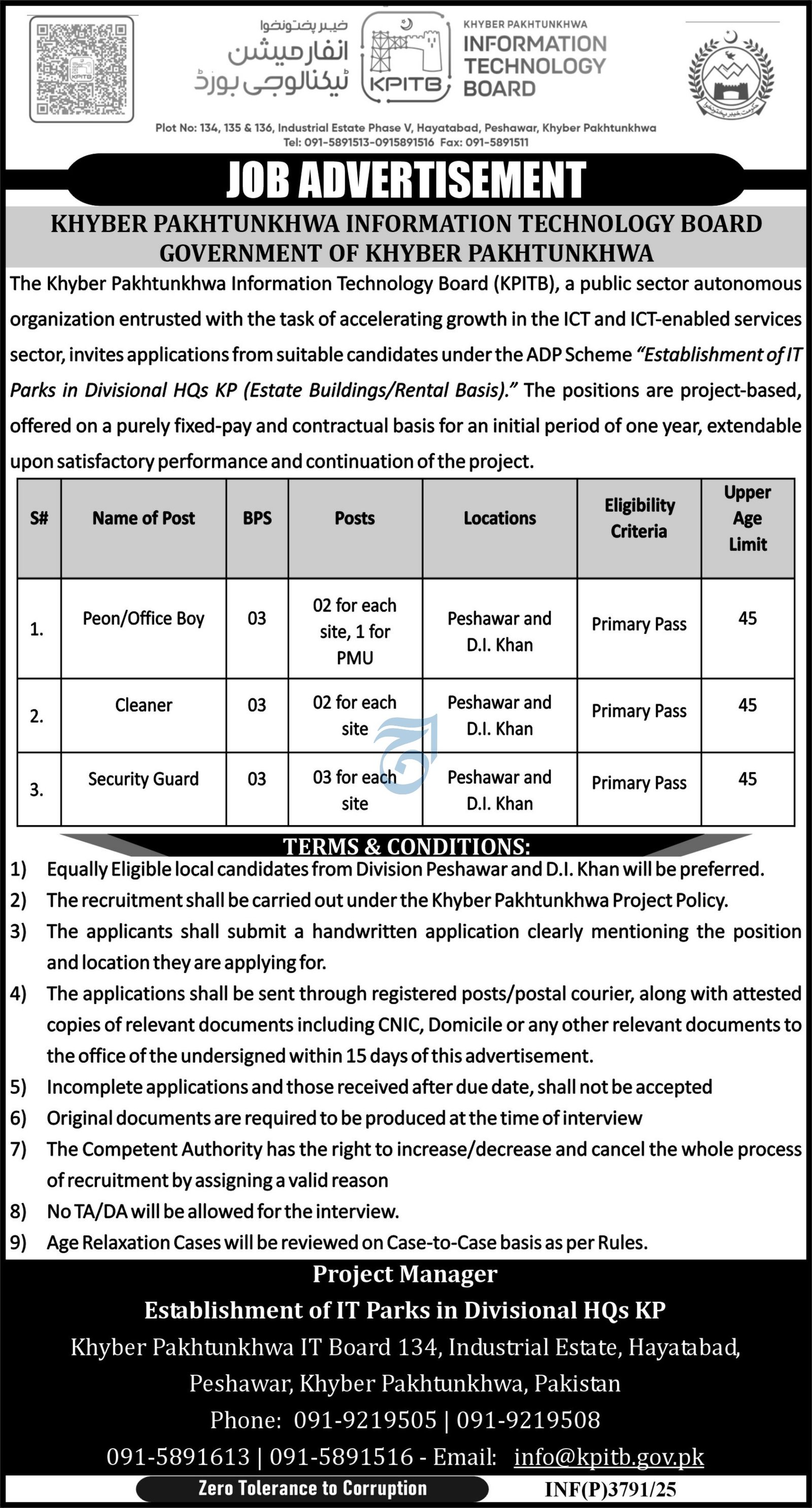 Kpk Information Technology Board Jobs 2025 – Khyber Pakhtunkhwa Information Technology Board (KPITB) Peshawar Jobs 2025 — original advertisement