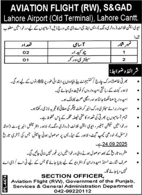 Services & General Administration Department Lahore Jobs Jobs 2025 — original advertisement